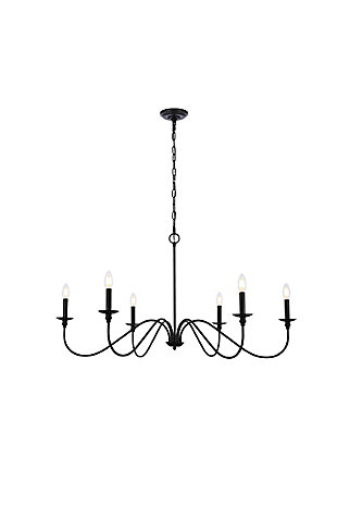 When you need a chandelier to brighten and accentuate a space without visually overpowering it, look to the clean, airy silhouette of the Rohan model. This tastefully simple fixture is Noteworthy for its understated beauty in a relatively large 48 inch span, with six gracefully undulating arms reaching wide to support petite bobèches and candelabra-style stems (bulbs Not included).Matte black finish | Comes with a 5 feet chain, adjustable from 25.5 inches high to 83.5 inches high | requires 6 E12 candelabra base max 40 watt bulbs - not included | Works with any dimmer switch | No assembly is required | Perfect for over your dining table, bedroom, or in the foyer | For indoor applicaiton