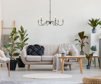 Living District Rohan 42 Inch Chandelier In Matte Black And Brass, Brass/Black, rollover