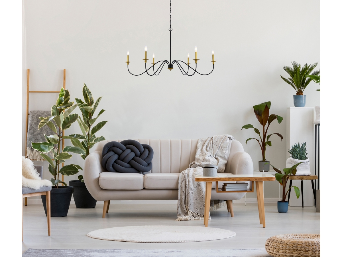Living District Rohan 48 Inch Chandelier In Matte Black And Brass Ashley