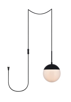 Living District Eclipse 1 Light Black Plug In Pendant With Frosted White Glass, Black/Frosted White, large