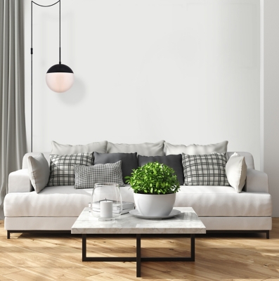 Living District Eclipse 1 Light Black Plug In Pendant With Frosted White Glass, Black/Frosted White, rollover