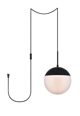 Living District Eclipse 1 Light Black Plug In Pendant With Frosted White Glass, Black/Frosted White, large