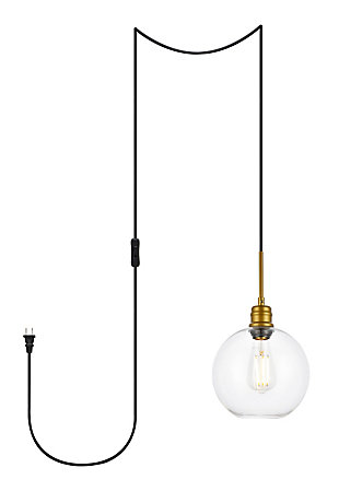 Living District Emett 1 Light Brass And Clear Glass Plug In Pendant, Brass, large