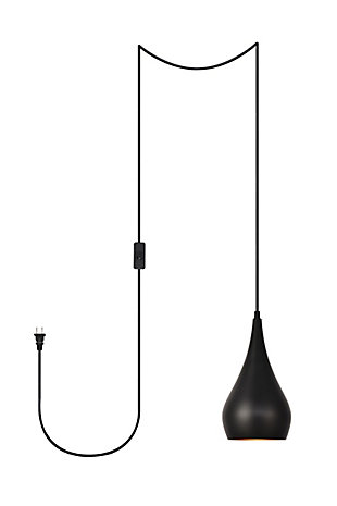 Living District Nora 1 Light Black Plug-In Pendant, Black, large