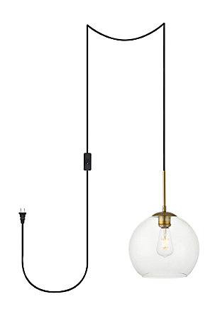 Living District Baxter 1 Light Brass Plug-In Pendant With Clear Glass, Brass, large