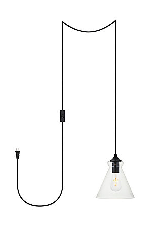 Living District Destry 1 Light Black Plug-In Pendant With Clear Glass, Black, large