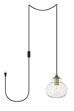 Living District Destry 1 Light Brass Plug-In Pendant With Clear Glass, Brass, large