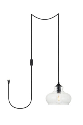 Living District Destry 1 Light Black Plug-In Pendant With Clear Glass, Black, large