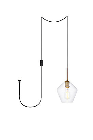 Living District Gene 1 Light Brass And Clear Glass Plug-In Pendant, Brass, large