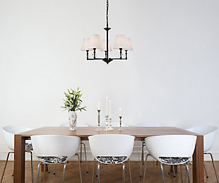 Living District Bethany 5 Lights Pendant In Black With White Fabric Shade, Black/White, rollover