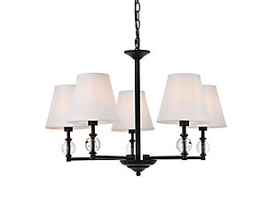 Living District Bethany 5 Lights Pendant In Black With White Fabric Shade, Black/White, large