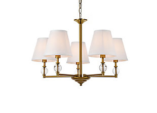 Living District Bethany 5 Lights Pendant In Brass With White Fabric Shade, Brass/White, large