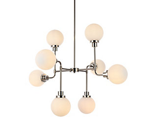 Living District Hanson 8 Lights Pendant In Polished Nickel With Frosted Shade, Silver, large