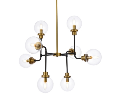 Living District Hanson 8 Lights Pendant In Black With Brass With Clear Shade, Black/Brass/Clear, large