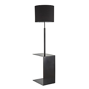 LumiSource Gamma Contemporary Floor Lamp in Black Metal and Black Linen Shade with Black Metal Side Table, , large