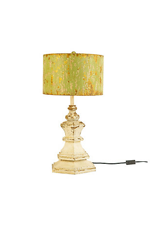 Kalalou Antique White Wood Table Lamp with Antique Green Metal Shade, , large