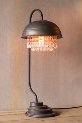 Kalalou Metal Dome Table Lamp with Hanging Gems, , large
