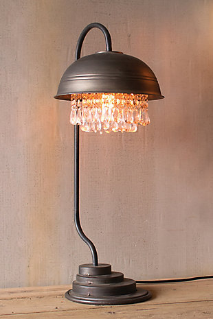 Kalalou Metal Dome Table Lamp with Hanging Gems, , rollover