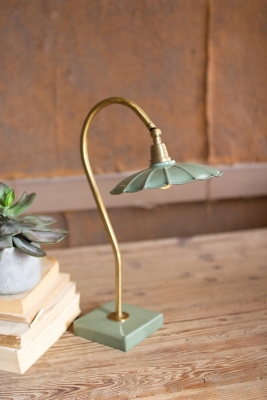 Kalalou Antique Brass Goose Neck Table Lamp with Enamel Shade, , rollover