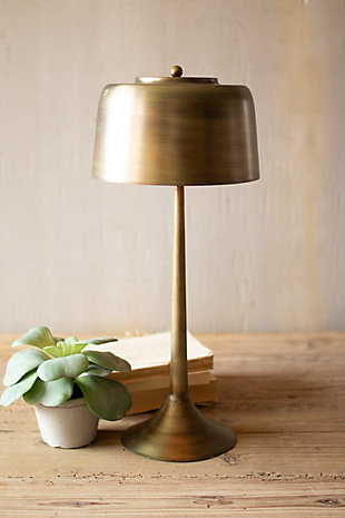 Kalalou Tall Antique Brass Table Lamp with Brass Shade, , rollover