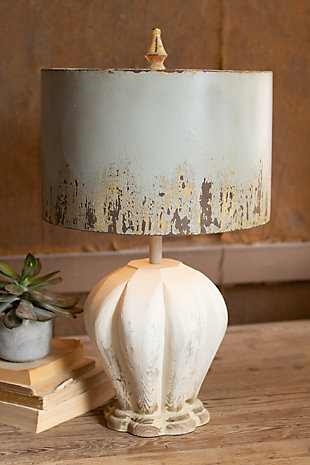 Kalalou Table Lamp with Painted Wooden Base and Gray Metal Barrel Shade, , rollover
