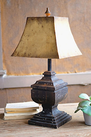 Kalalou Black Wooden Table Lamp with Antique Gold Metal Shade, , rollover
