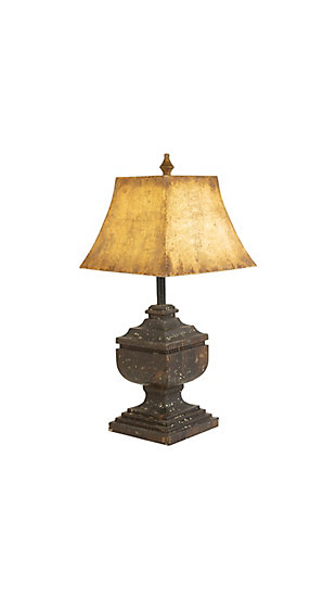 Kalalou Black Wooden Table Lamp with Antique Gold Metal Shade, , large