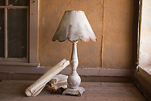 Kalalou Table Lamp - Wood Base with Rustic Scalloped Metal Shade, , rollover