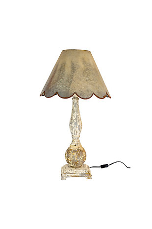 Kalalou Table Lamp - Wood Base with Rustic Scalloped Metal Shade, , large