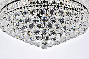 “Primo” means “first” in Italian, and the Primo collection lives up to its name as the top choice in classic, dramatic lighting. The symmetrical bell-shaped design offers variations in single, double, and triple tiers, with each canopy encrusted with multiple layers of round crystals. Delicate strands of crystals flare out from each canopy, ending in a profusion of crystal octagons and balls in the bottom hemisphere base. The Primo series of hanging fixtures comes in finishes of brilliant chrome or gold or black, which are refracted in the clear crystals. | Width of 24 inches, height of 32 inches, and requires 14 candelabra bulbs | minimum hanging height of 38 inch and maximum hanging height of 92 inch | contrasting matte black frame finish complements the brilliant clear crystals | canopy size is 5.3 inch wide and 1.2 inch high | These exquisite gems will enrich the ambiance of any room, especially a kitchen, entryway, living room, or bathroom. | lighting is compatiable with LED bulbs and is dimmable; bulbs are not included