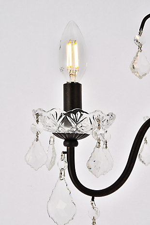 It’s easy to add a magnificent light fixture to your home with chandeliers and pendants from the St. Francis collection. Featuring intricate steel frames with graceful sweeping arms and candelabra-style bulbs (not included), these gorgeous fixtures include a dazzling visual array of delicate crystal bobéches, pendeloques, and beads. Available with a choice of beautiful metal finishes and types of crystal, in a range of diameters from 17 to 36 inches.Room use: Dining room; Living room; Bedroom; Bathroom; Entry Way; Closet | Diameter of 17 inches; minimum hanging height of 21 inches, maximum hanging height of 75 inches. | Warm, brilliant light is created by 4 light bulbs. (not included) | comes with a 60 inch long hanging chain