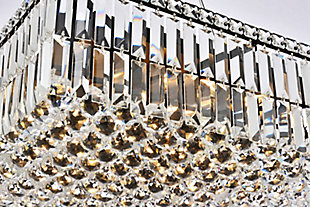 A riot of shapes and textures, Maxime collection hanging fixtures sparkle in a mosaic of crystal tiles. Square and rectangular precision-cut crystals form the flamboyant exterior while faceted crystal balls create a bubbled effect for light to shine through beneath. A mischievous asymmetrical hanging tube adds a touch of whimsy to this structured design. Available in a black or chrome finish with clear crystals, these lamps are a luxurious addition to a dining room, stairwell, foyer, or living room. Warm, brilliant light is created by 12 E12 light bulbs. (not included) | assembly is required | minimum hanging height of 14 inch and maximum hanging height of 80 inch | contrasting matte black frame finish complements the brilliant clear crystals | canopy size is 7.5 inch wide and 1 inch high | These exquisite gems will enrich the ambiance of any room, especially a kitchen, entryway, living room, or bathroom. | lighting is compatiable with LED bulbs and is dimmable; bulbs are not included