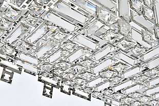 At once separate and united, Picasso collection hanging fixtures offer avant-garde innovation that’s ideal for a bedroom, living room, or office. Reminiscent of the great artist and the cubism movement, the small crystals have been assembled to form an abstract oblong shape, cube, or hexagon. Playful in their use of negative space, square and rectangular precision-cut crystals are connected almost invisibly to allow light to shine slyly between. Available in clear crystal with a chrome finish or golden-teak crystal with a dark-bronze finish.Room use: Dining room; Living room; Bedroom; Bathroom; Entry Way; Closet | Diameter of 23 inches; minimum hanging height of 26 inches, maximum hanging height of 80 inches. | Warm, brilliant light is created by 2 light bulbs. (not included) | comes with an adjustable hanging cable
