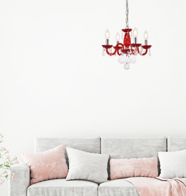 Rococo 4 Light Red Pendant Bordeaux (Red) Royal Cut Crystal, , rollover