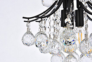 A treasure trove of glittering crystals, Toureg collection pendant lamps are generous with their sparkle. Stately curved steel arms and frame form an opulent flared shape available in black, chrome or gold finishes. Faceted clear crystal balls and crystal octagons offer a variety of options to choose from. Certain to be the center of attention in the dining room, living room, bedroom, or stairwell. Warm, brilliant light is created by 3 light bulbs. (not included) | Flared shape and curved steel arms, frame, and chain in a black finish  | minimum hanging height of 22 inch and maximum hanging height of 75 inch | contrasting matte black frame finish complements the brilliant clear crystals | canopy size is 5.3 inch wide and 1.2 inch high | These exquisite gems will enrich the ambiance of any room, especially a kitchen, entryway, living room, or bathroom. | lighting is compatiable with LED bulbs and is dimmable; bulbs are not included
