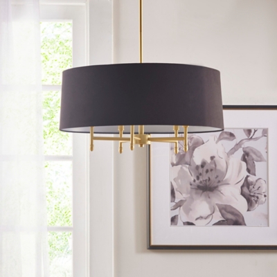 Hampton Hill Plated Gold 5-Light Black Drum Shade Chandelier, , large