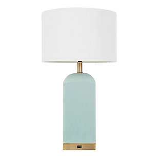 A versatile accent piece for your home, the Carmen Table Lamp by LumiSource is a color block beauty. Featuring a smooth ceramic base with a glossy finish complemented by brass accents, and white linen drum shade. Available in a variety of color options, the Carmen Table Lamp is perfect for any contemporary living space.Contemporary styling | White fabric shade | Ceramic base | Antique brass accents | Usb port