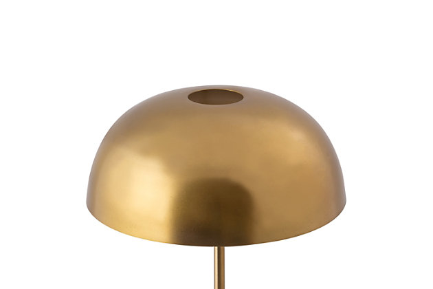 Light up any room with the beautiful and refined Emory Lamp. This charming table lamp boasts a gleaming brass shade crafted from iron that's complemented by a terrazzo finished concrete base.Handmade by skilled furniture craftsmen | Cord length: 79" | Switch type: On/Off | Max 6W LED | Type A bulb | UL and CUL Listed