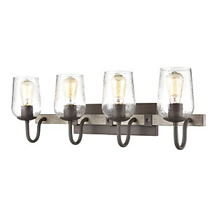Stratford Home 4-Light Vanity Light in Vintage Rust with Clear Hammered Glass, , rollover