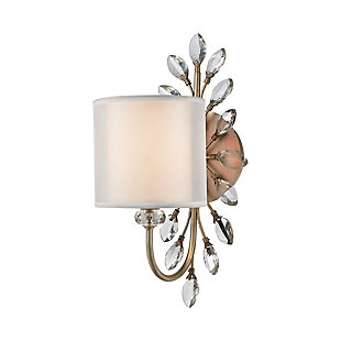 Stratford Home 1-Light Vanity Light in Aged Silver with White Fabric Shade Inside Silver Organza Shade, , large