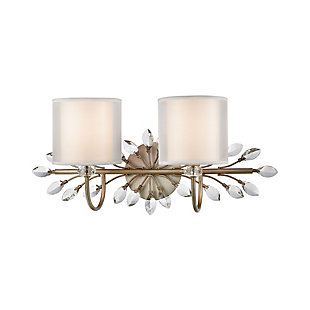 Stratford Home 2-Light Vanity Light in Aged Silver with White Fabric Shade Inside Silver Organza Shade, , large