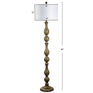 Finely crafted with gentle curves, this light brown floor lamp complements any transitional decor. From its solid base to its crisp cotton shade, its natural texture and finish radiate warmth and sophistication in any living room.Made with resin and metal; 100% cotton shade | Includes 1 led 9w bulb | Max. Wattage: 100w (type "a"), 23w (cfl), 12w (led) | On/off switch | 6' cord | Assembly required | Imported