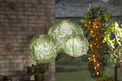 Lone Elm Studios Set Of Six Paper Fern Plant Pattern Lanterns With Built In Led Light, , rollover