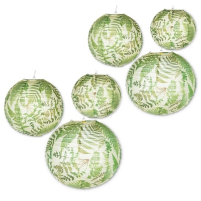 Lone Elm Studios Set Of Six Paper Fern Plant Pattern Lanterns With Built In Led Light, , large