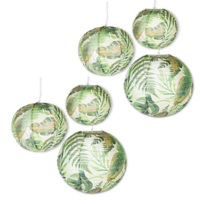 Lone Elm Studios Set Of Six Assorted Paper Tropical Plant Pattern Lanterns With Built In Led Light, , large