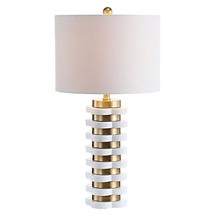 JONATHAN Y Wellington 26.5" Quatrefoil Striped Resin LED Table Lamp, Brass, , rollover
