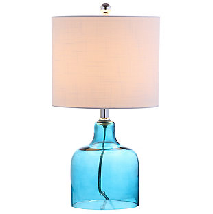 JONATHAN Y Gemma 19" Glass Bell LED Table Lamp, Moroccan Blue, Moroccan Blue/White, large