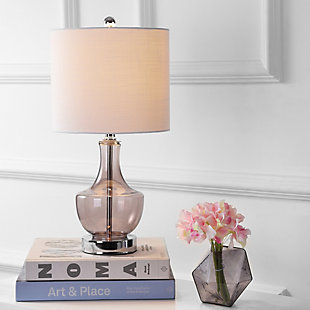 JONATHAN Y Colette 20" Mini Glass LED Table Lamp, Smoked Gray, Smoke Gray/White, large