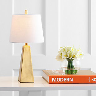 JONATHAN Y Owen 20.5" Resin LED Table Lamp, White Marble Finish, Gold/White, rollover