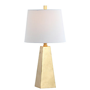 JONATHAN Y Owen 20.5" Resin LED Table Lamp, White Marble Finish, Gold/White, large